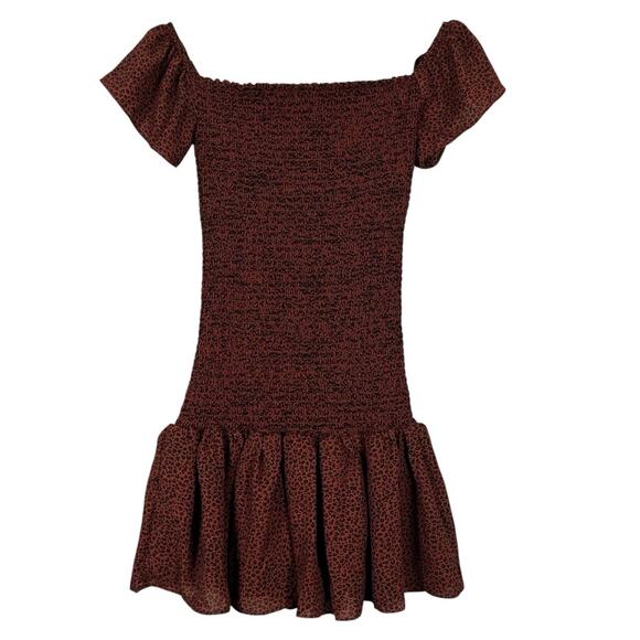 Fashion Nova Dress Womens XS Brown Leopard Print Smocked Ruffle Cottagecore - Picture 1 of 6